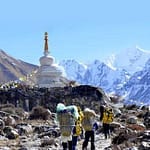a stupa in front of Langtang.