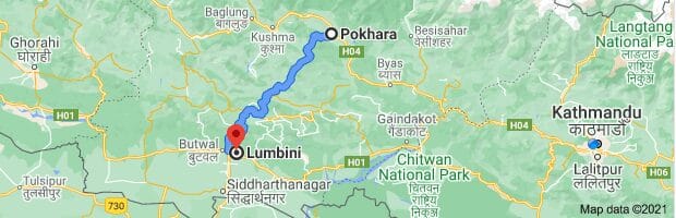 Road Map from Pokhara to Lumbini